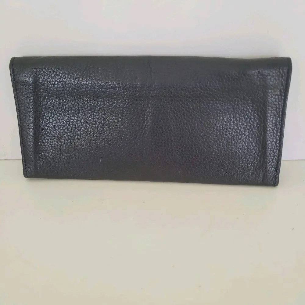 Dunhill‎ Designer Checkbook Card Bill Holder Wallet Black Bifold Leather Long